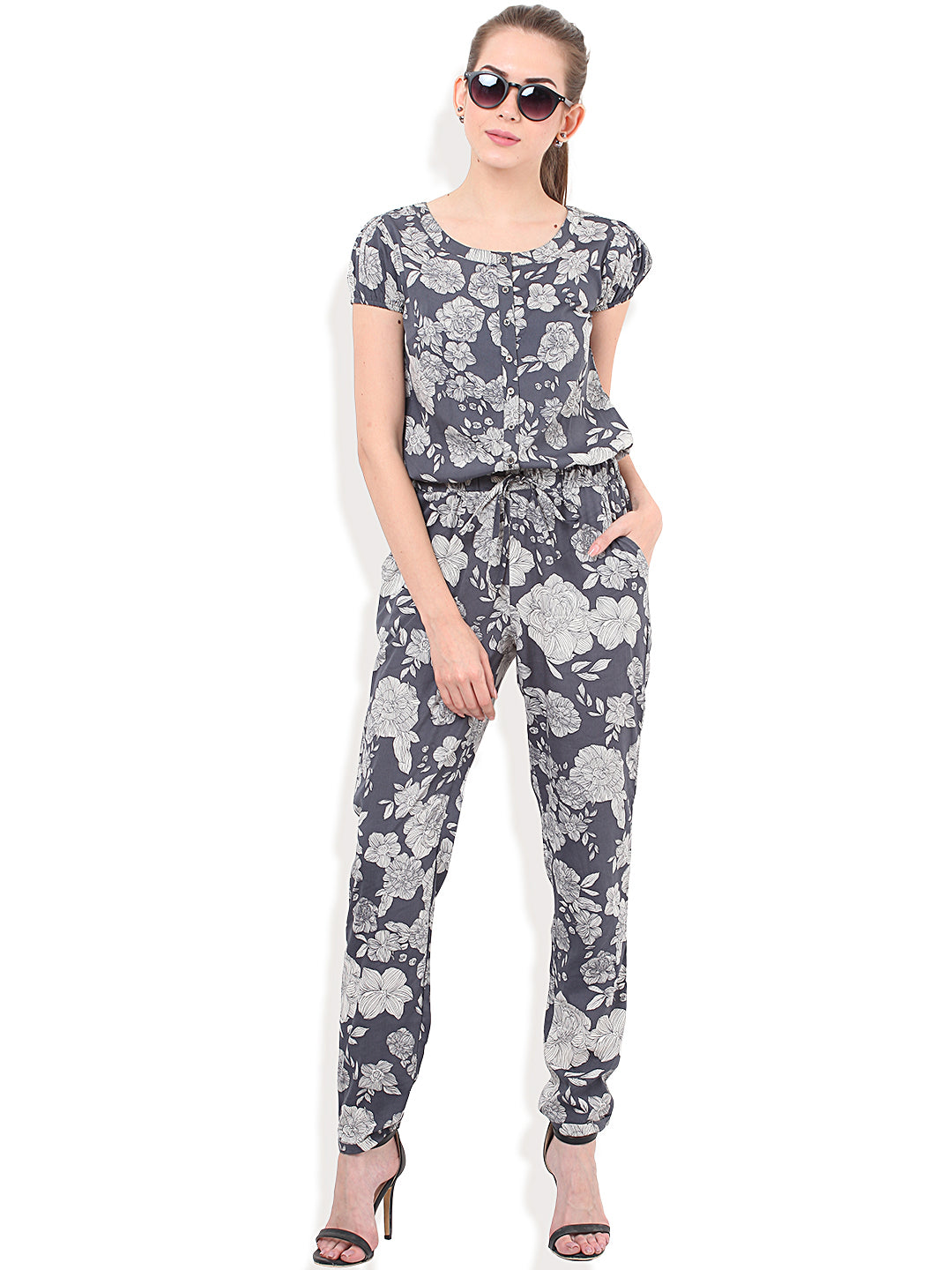 PORSORTE Floral printed Grey Off White Jumpsuit - www.porsorte.in